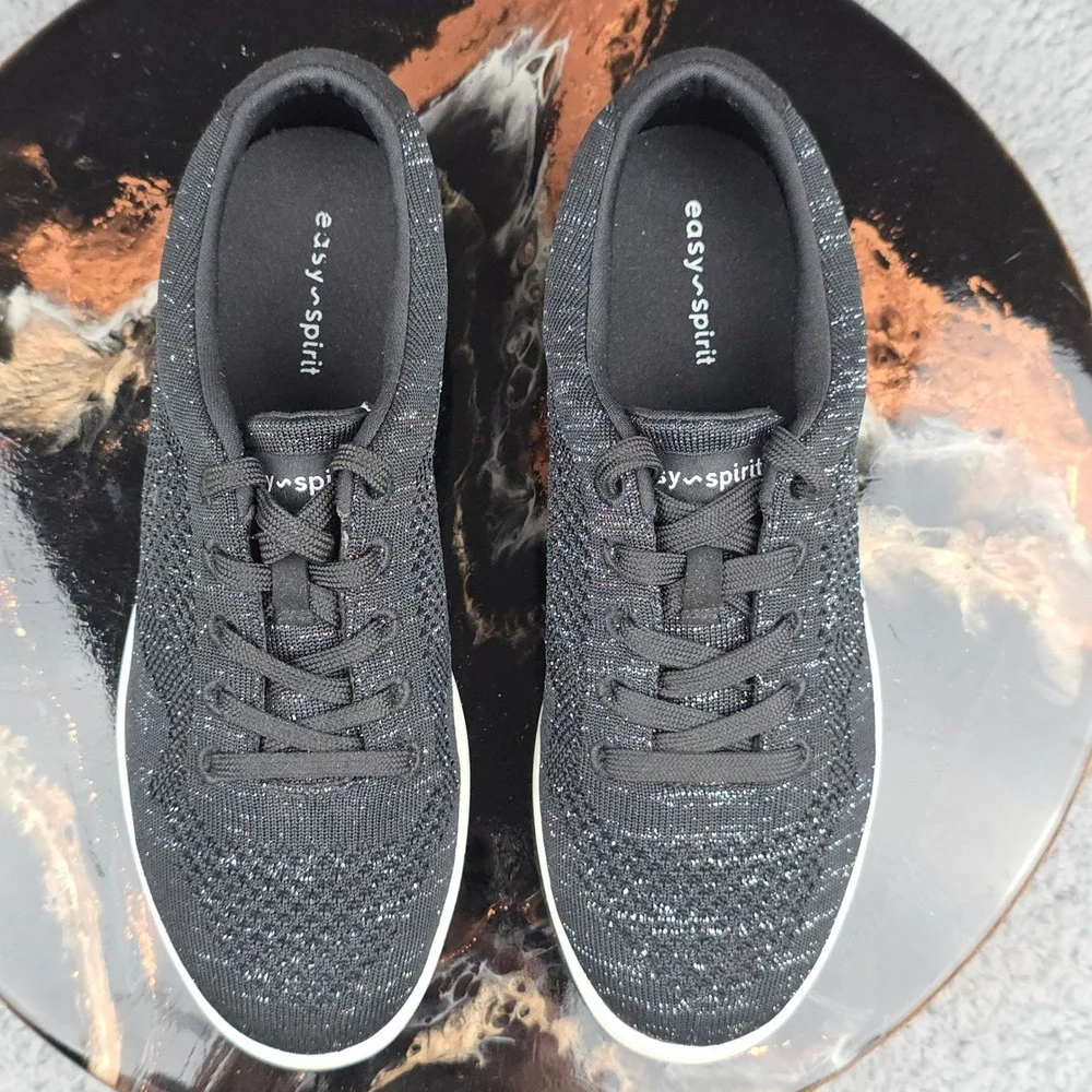 Easy Spirit Women's Semaitez Black Knit Sneakers Lace Up Casual Comfort Shoes‎